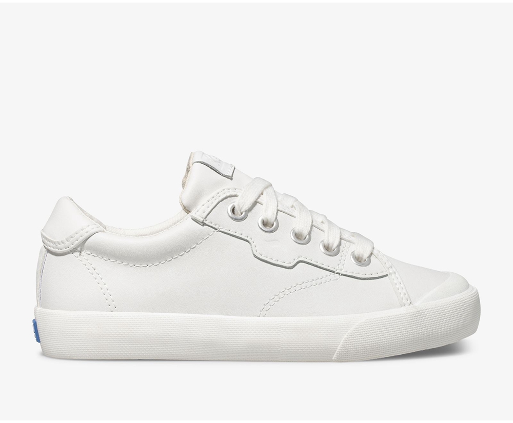 Kids Keds Sneakers - Crew Kick 75 Leather - White - 8673-WRGHM